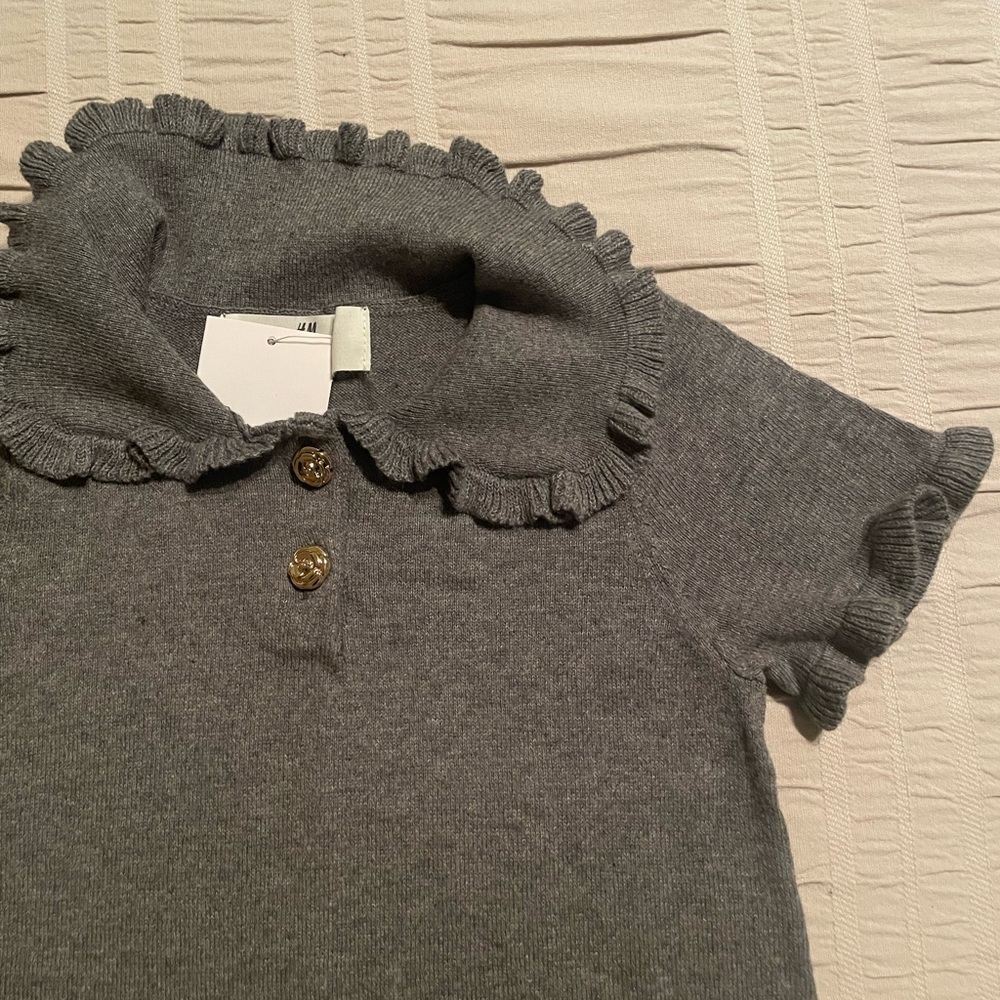 Gray Ruffled Kids Knit Dress - Picture 2 of 2